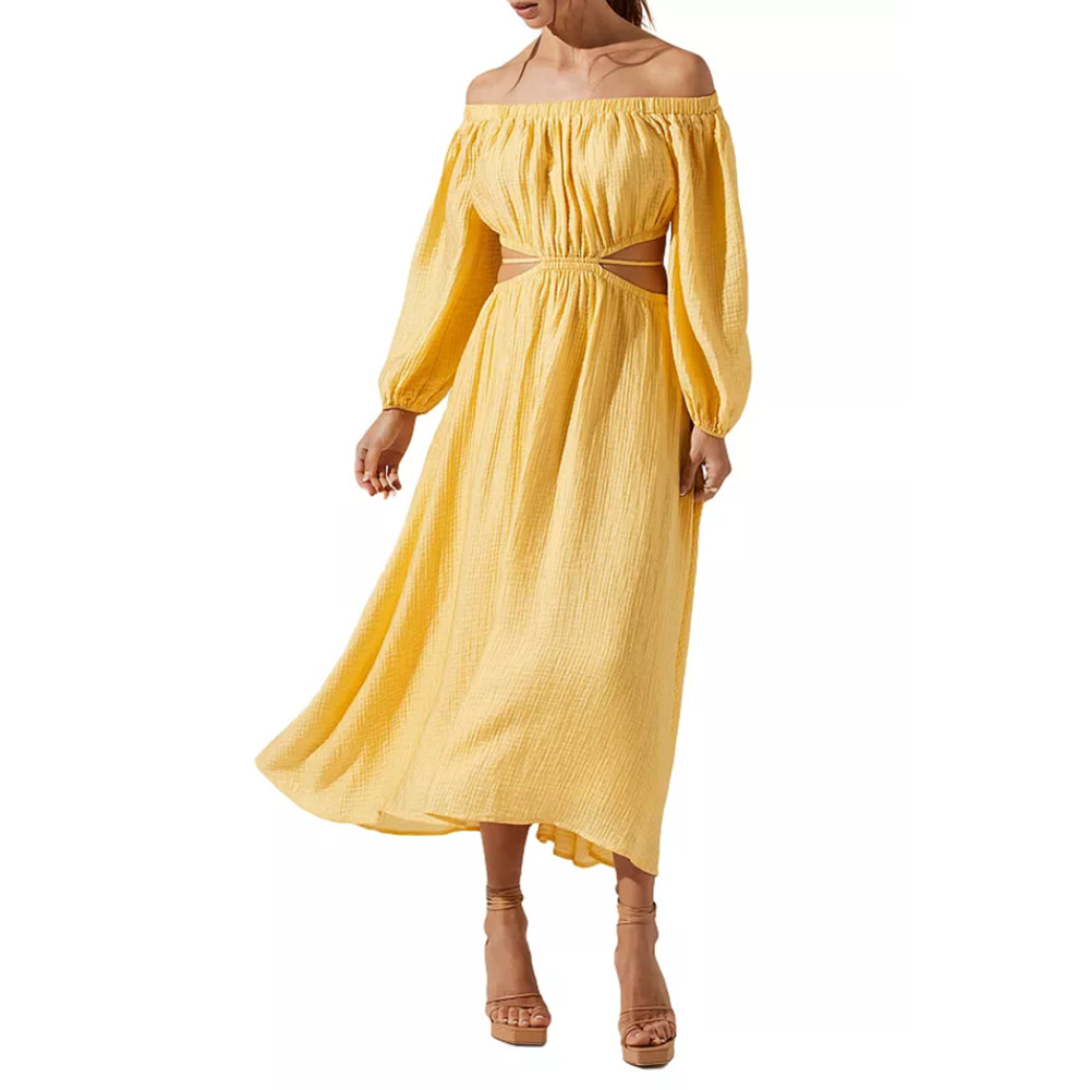 ASTR the Label Cassian Off the Shoulder Cutout Dress Yellow Size L